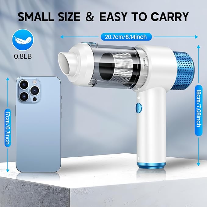 JONYJ Handheld Car Vacuum Cleaner 16000PA Hand Held Vacuum Portable Cordless 2 in 1 Air Duster and Vacuum Cleaner with LED Light Multi-Nozzles 120W High Power Mini Vacuum for Home Pet Office