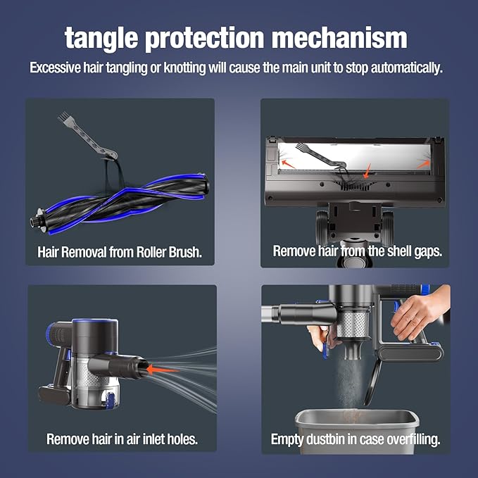 Cordless Vacuum Cleaner Upgraded 40Kpa Stick Vacuum Cleaners for Home 8 in 1 Lightweight with Self-Standing 1.5L Dust Cup &amp Anti-tangle Rechargeable Vacuum for Hard Floors Carpets Pet Hair