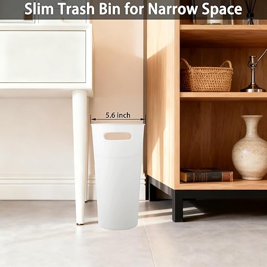 3 Pack Narrow Office Trash Can 3.2 Gallon Slim Waste Basket Plastic Bathroom Wastebasket Slim Garbage Can Container Bin with Handle for Narrow Spaces Bathroom Bedroom Kitchen Office at Home White