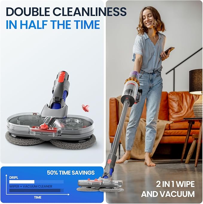 Mop Attachment Compatible With Dyson V12 Vacuum Cleaners Electric Floor Cleaner With Removable Water Tank 6 Washable Pads + 1 Refill Container (V12)