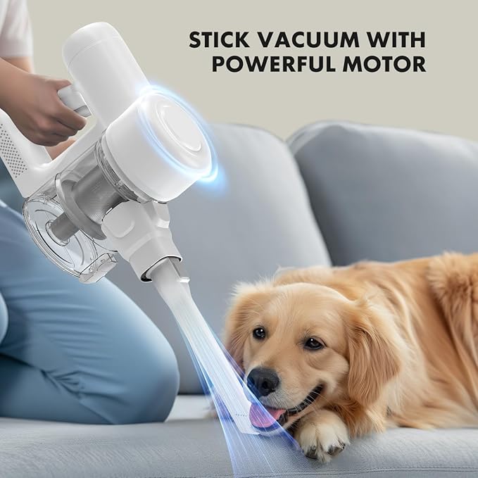 Cordless Vacuum Cleaner Electric Rechargeable Vac Handheld for Carpet Hard Floor Pet Hair White