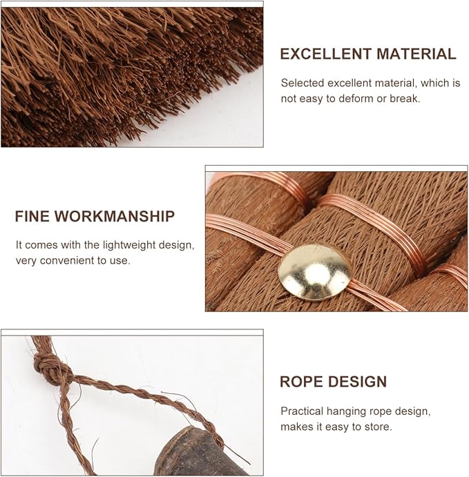 Mini Palm Broom Natural Bristle Small Household Cleaning Tool Lightweight with Hanging Rope for Desk Car Porch Dust Dirt