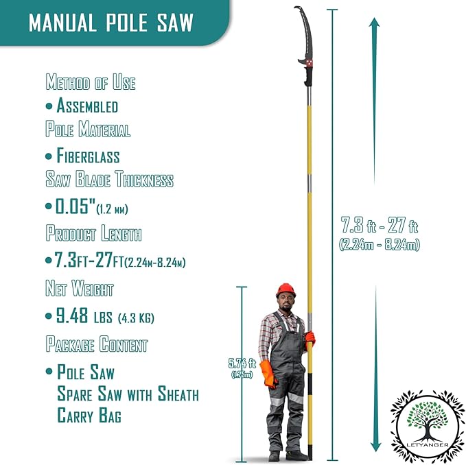 Pole Saws for Tree Trimming 7.3-27 ft Extendable Tree Trimmers Long Handle Pruner Sharp Steel Blade and Scissors High Branches Trimming Tree Pruner Tree Saw (7.3-27 ft)