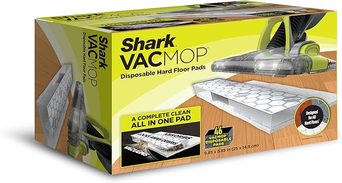 Shark VACMOP Disposable Hard Floor Pad Refills Compatible with VM252 &amp VM180 No-Touch Disposal for use on All Sealed Floors - Stone Hardwood Laminate &amp Tile (46 Count Total) VMP46