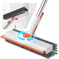 Floor Scrub Brush with Long Handle 3 in 1 Scrape and Heavy-Duty Stiff Bristle Floor Scrubber Brush with Squeegee and Tweezer for Cleaning Tile Wall Deck (Orange and White)