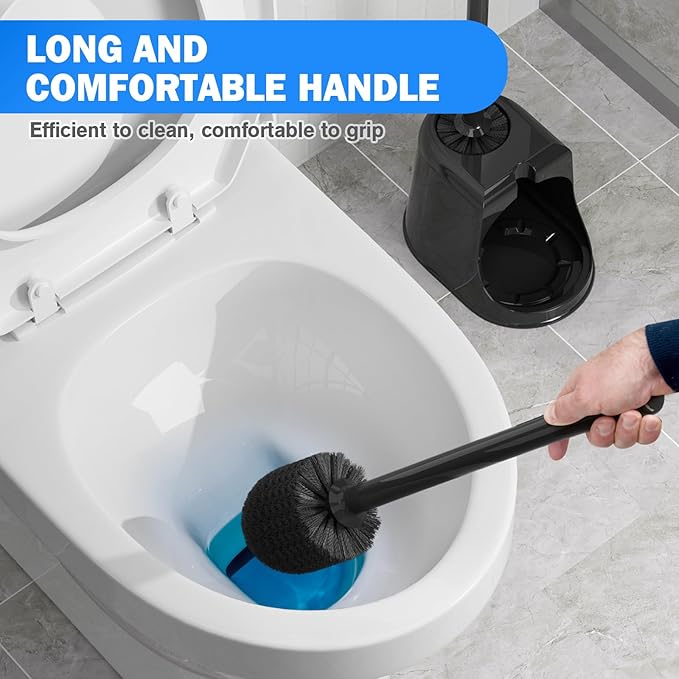 Toilet Plunger and Brush Set2 Pack Bowl Brush and Heavy Duty Toilet Brush with Ventilated Holder 2-in-1 Toilet Brush and Plunger Combo for Bathroom Deeply Cleaning（Black）