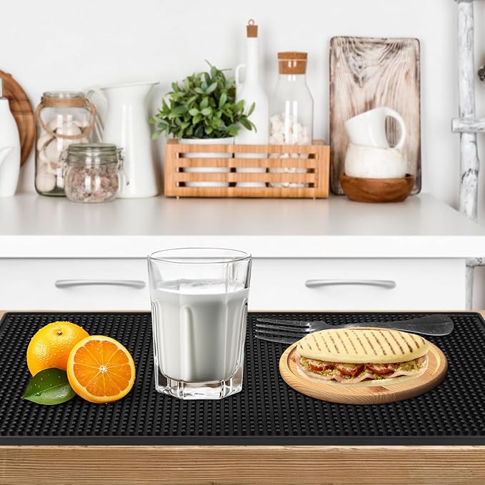 Extra Large (28 inch by 16 inch) Thick Rubber Service Bar Mat for Home Kitchen Counter Mat Bartender Bar Mat Dish Drying Mat 2 Packs Black