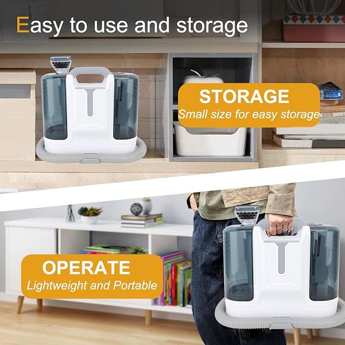 Deep Cleaning Dual Tank Portable Carpet Cleaner 450W High Power 15Kpa Strong Suction Spot Clean Machine for Sofa Curtain with Water Tanks (US Plug 110V)