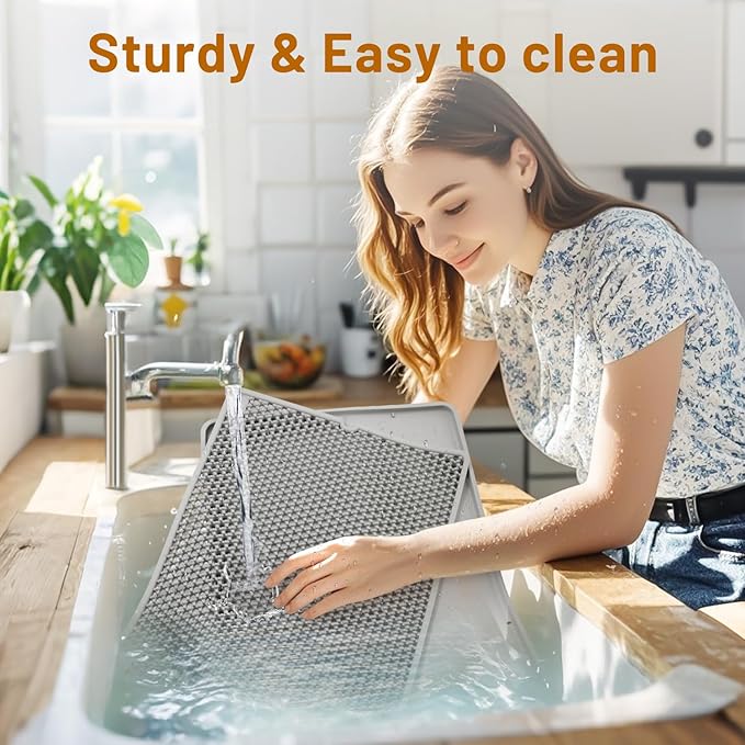 Large 20x15 Dish Drying Mat for kitchen Counter | Super Absorbent Food-Grade Silicone Double-Layer Design Non-Slip &amp Easy to Clean | Drainer Pad for Sink Coffee Machine &amp Drying Rack | G