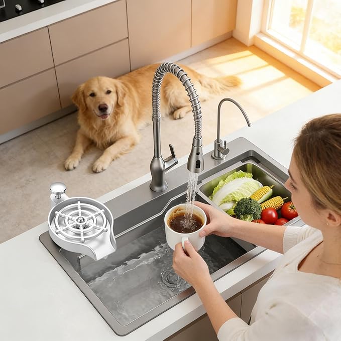 Cup Rinser For Kitchen Sink | High Pressure Stainless Steel Kitchen AccessoriesSink Cup Rinser Attachment - for Hospitality Restaurant and Home Kitchens