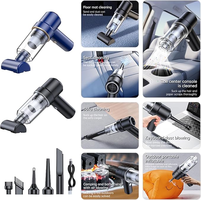 Car Cleaner Brushless Motor with LED Light Vacuum Low Noise Cordless Compressed Air Duster Keyboard Cleaner
