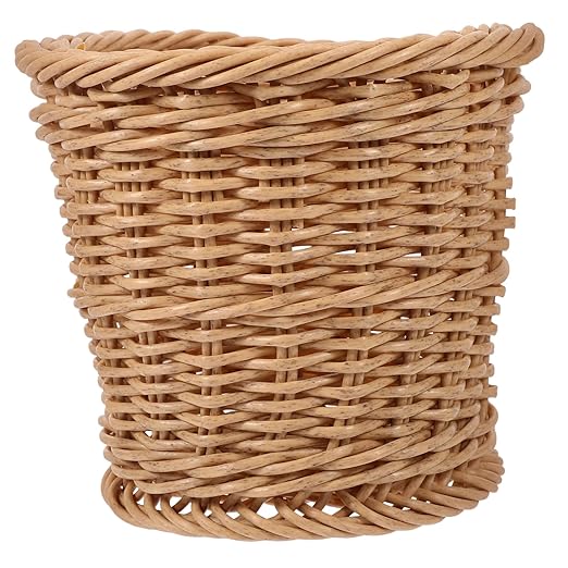 Happyyami Woven Trash Can for Bathroom Round Rattan Waste Basket Ample Storage Stylish Home Office Container Versatile Sundries Bin for Kitchen and Laundry