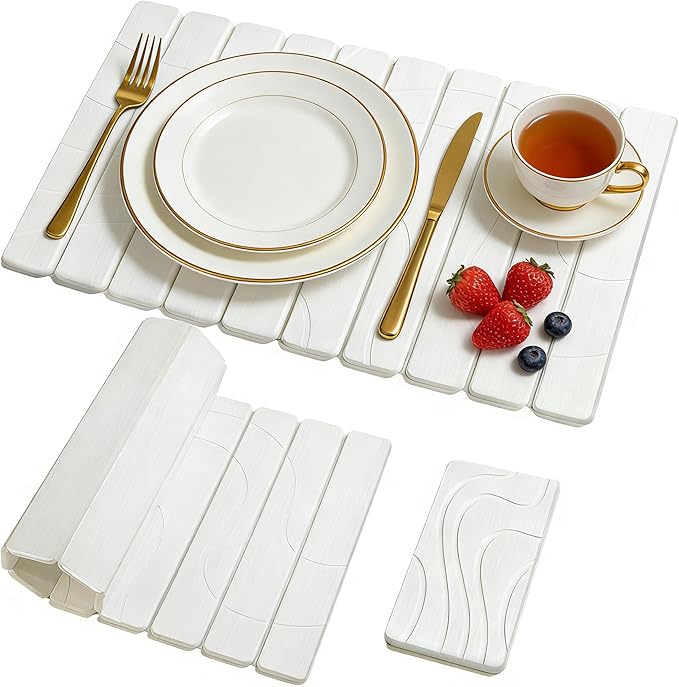 2 PCS Large Stone Dish Drying Mats for Kitchen Counter - Large 24x16 &amp Small 8x4 Dish Drying Mat Fast Drying Collapsible Dish Drying Mat Cups Bottles Match Any Counter Top