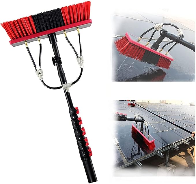Photovoltaic Panels Cleaner Pole Kit with Water Fed Pole and Hose Window Glass and Solar Panels Cleaning Brush Equipment9M/30FT