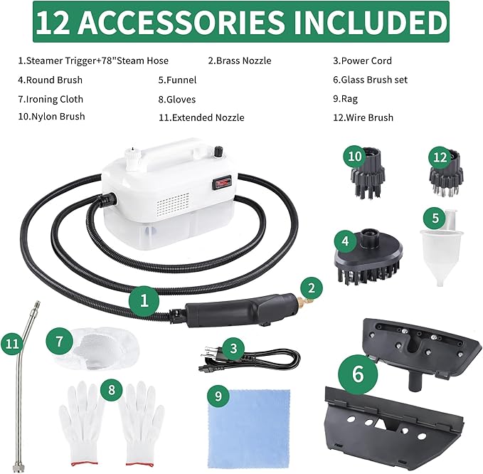 Portable Steam Cleaner 13 in 1 Multi-Function 1500W Freely Control Pressure Powerful Steamer for Cleaning 10-15s Heating 1.26 Quarts Tank Handheld Steam Cleaning Machine for Car Kitchen Bathroom