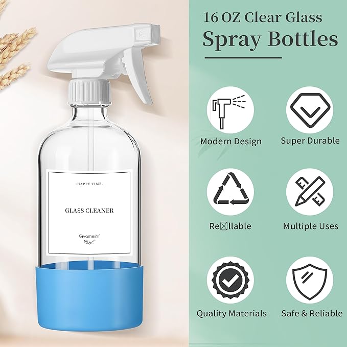 16oz Clear Glass Spray Bottles6 Pack Glass Spray Bottles Refillable Empty Bottle with Adjustable NozzleSpray Bottle for Essential OilsCleaningPetsHair Mister