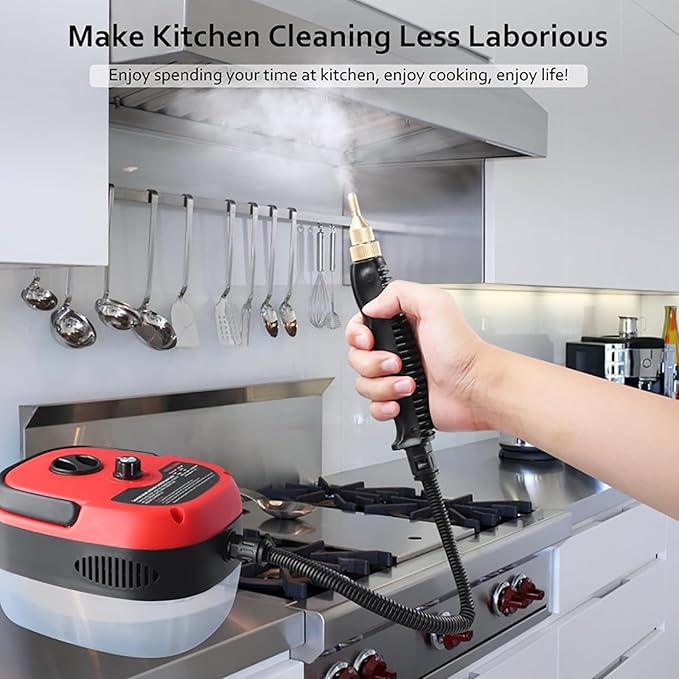 Steam Cleaner 2500W Handheld High Temp Portable Steamer Cleaning Machine With 3 Brush Heads 6 Speed Gear Adjustment 10S fast heating for Cleaning Grout Tile Living Room Kitchen Red
