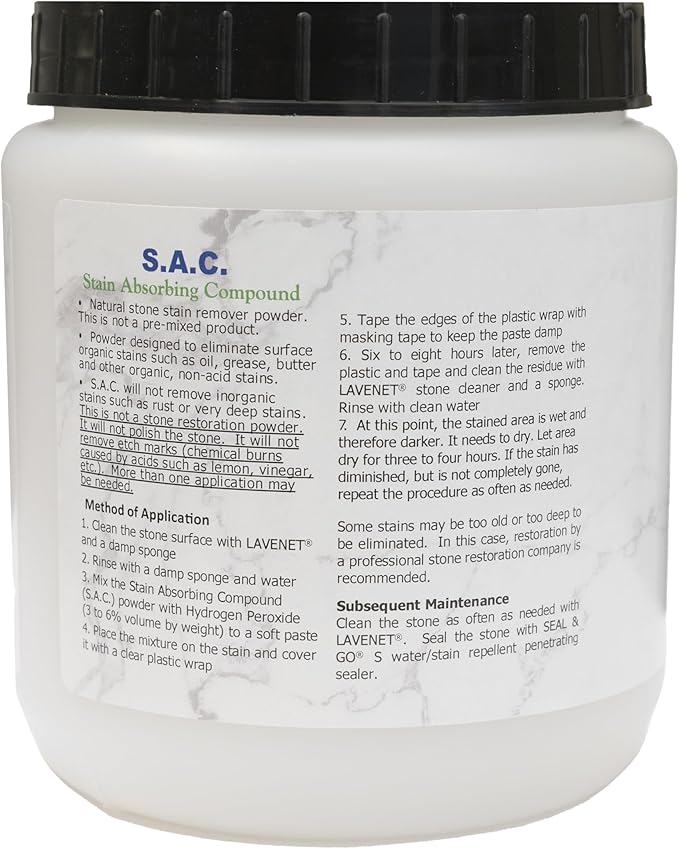 SAC Poultice Powder (2.2 Lb) Powder to remove organic stains such as oil grease butter and other non-acid stains from most marble granite travertine limestone &amp other porous natural stones