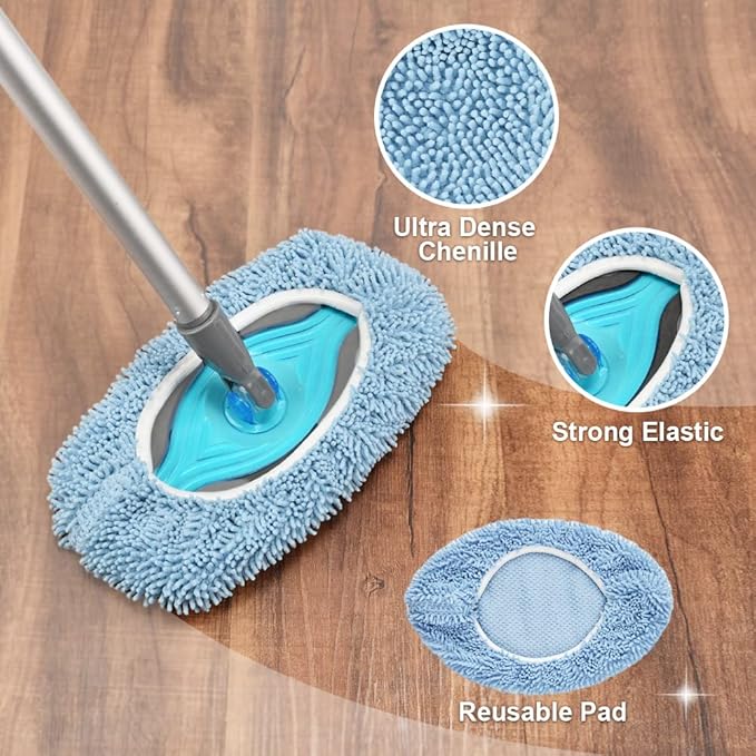 Layers Sweeper Mop Starter Kit Small Sweeping Flat Mop with 2 Reusable Microfiber Pads30pcs Disposable Dry Cloths Dust Mop for Hardwood Floor Cleaning
