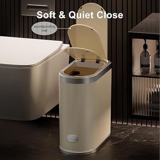 3.2 Gallon Touchless Motion Sensor Trash Can Automatic Slim Garbage Bin with Lid Space Saving Smart Wastebasket for Bathroom Office Kitchen - Beige