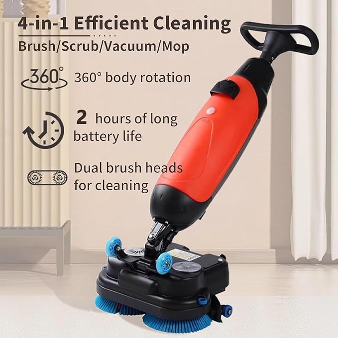 Carpet Cleaning Machine and Floor Scrubber 360 RPM Dual-Brush Rotary Floor Washer Cordless Design Mini Floor Cleaner 13000 ft²/h Efficient Cleaning for Commercial Spaces Schools Offices White