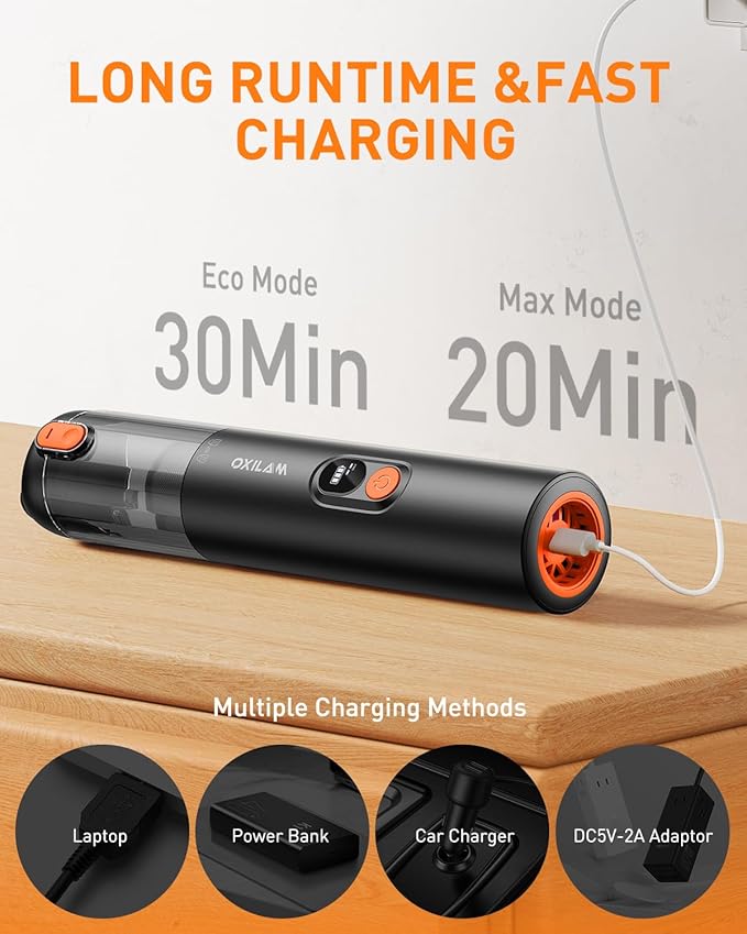 OXILAM Car Vacuum Portable - Handheld Vacuum Cordless 14000PA High Power Blow &amp Suction 2 in 1 Up to 30 Mins Runtime Cordless Vacuum Cleaner for Home Car Office Gifts for Men &amp Women