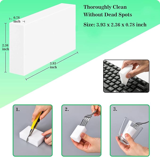 100Pack Magic Sponge Eraser Melamine Sponge Foam Non-Scratch Heavy Duty Kitchen Scrub Pads Multi-Functional Household Cleaning Sponges for Dish Bathroom Bathtub Sink Cup Wall Cleaner