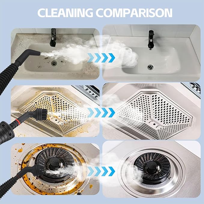 Handheld Pressurized Steam Cleaner - 13 Accessories 9.5ft Cord 3-5 Min Fast Heat 115°C High-Temp Steam for Kitchen Car Tiles Upholstery &amp Windows - Portable Eco-Friendly Chemical-Free