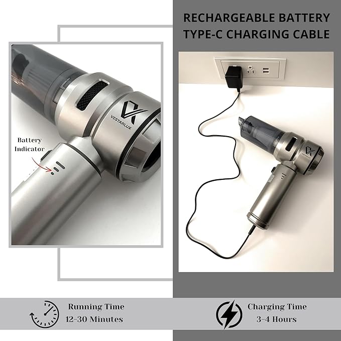 Cordless Handheld Car Vacuum Cleaner – Powerful 25000PA Suction 3-Speed Brushless Motor Mini Portable 4-in-1 Vacuum &amp Blower for Car Home Office Pet Hair