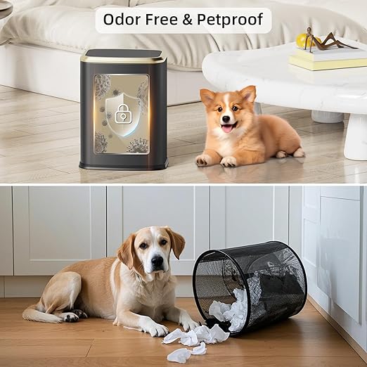 8L/2.1 Gallon Small Bathroom Trash Can with Lid Swing-Top Rectangular Waste Bin Stainless Steel Garbage Can for Home Office Toilet Bedroom Living-Room (Black)