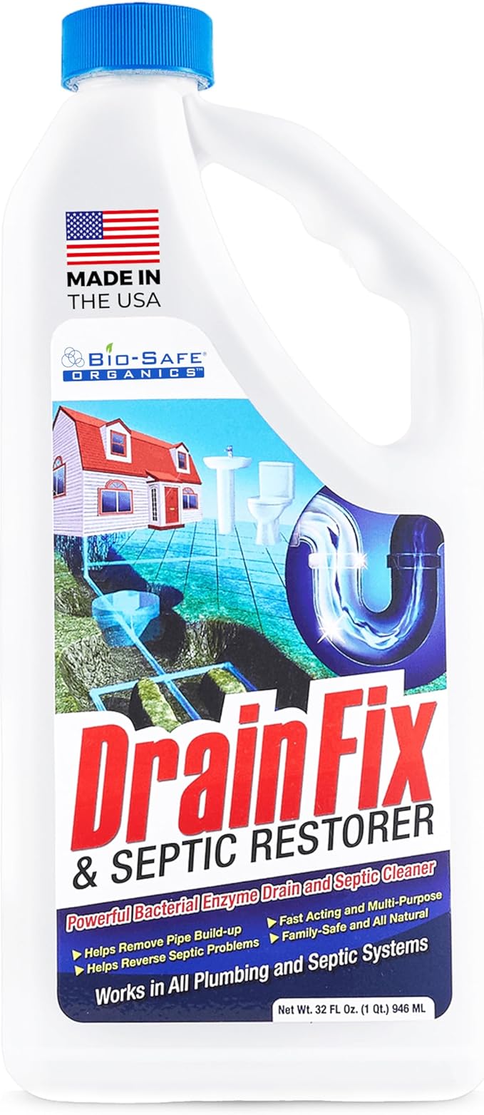 DrainFix &amp Septic Restorer – 32 oz Enzyme Septic Tank Treatment &amp Drainfield Restoration – Organic Drain Cleaner for Sewer Lines RV &amp Home Plumbing – Safe for Pipes &amp Septic Systems