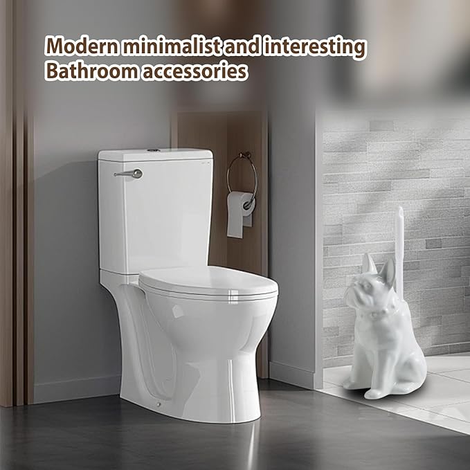 Cute Shar Pei Dog Toilet Brush Holder - White Ceramic Decorative Toilet Brush Set for Bathroom Semi-Open Quick-Dry Design Unique Animal Bathroom Decor Gift for Dog Owners