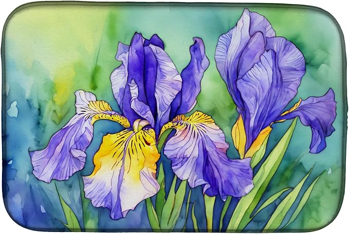 Caroline's Treasures DAC1707DDM Tennessee Iris in Watercolor Dish Drying Mat Absorbent Dish Drying Mat Pad for Kitchen Counter Dish Drainer Mat for Countertop 14 x 21 Multicolor