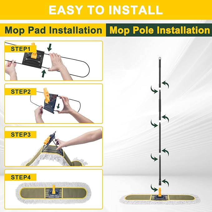 36 Commercial Dust Mops for Floor Cleaning with Replacement Mop Pad Heavy Duty Large Dust Mop for Hardwood FloorsIndustrial Floor Duster Wet Dry Mop for Office Garage Warehouse Factory Mall