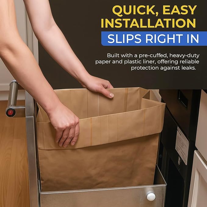 Trash Compactor Bags for Kitchen - 15 PACK - Pre-Cuffed Super Strong &amp Heavy Duty Kitchen Trash Bags with Leak Proof Plastic Liner Fits GE Model Compactors with Rectangular Containers
