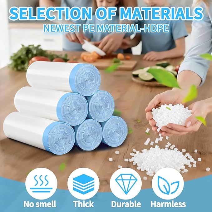 300 Count Small Trash Bags for 4-Gallon (15 L) Trash Cans Thick Pre-separated Garbage Bags Mini Wastebasket can Liners for Bathroom Bedroom Office(White)