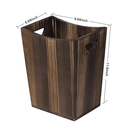 LIANTRAL Wood Trash Can Waste Basket for Bathroom Office Trash Can Rustic Farmhouse Style Wastebasket Bin Small Wastebaskets for Bathroom Office Bedroom Living Room Brown