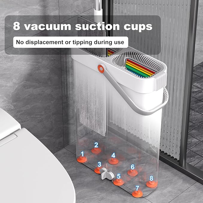 JOYBOS Mop and Bucket Set for Home Floor Cleaning Hands Free Flat Mop Stainless-Steel Handle 6 Washable &amp Reusable Microfiber Pads