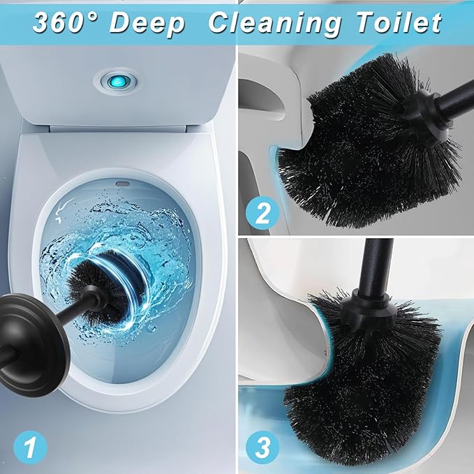 Black Toilet Brush and Holder Set304 Stainless Steel Toilet Bowl Brush and Holder for BathroomHeavy Duty Toilet BrushDurable Scrubbing BristlesSplash ResistantLong Handle