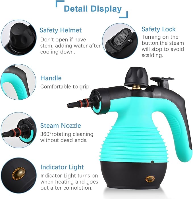 Handheld Steam Cleaner Portable High Pressurized Steam Cleaning Machine with 10PCS Accessory Multi-Purpose Steamer for Upholstery