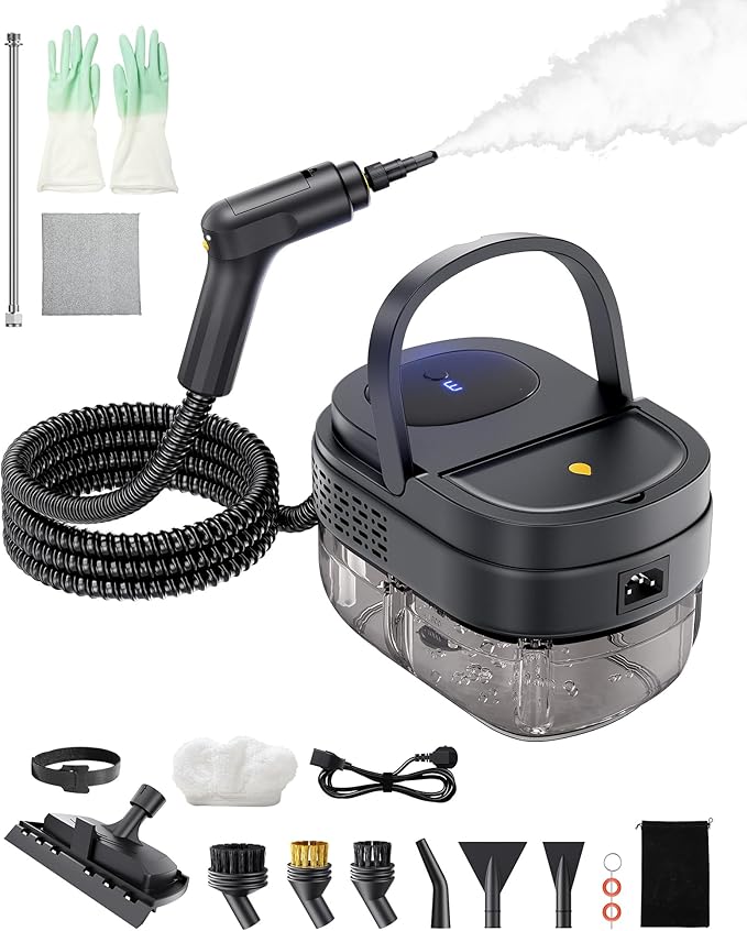 Steamer for Cleaning3-Speed Adjustable Handle1.69 Quarts Large Capacity Tank Steam Cleaner Handheld Detachable 13PCS Accessories steamer for CarHome kitchensCamping