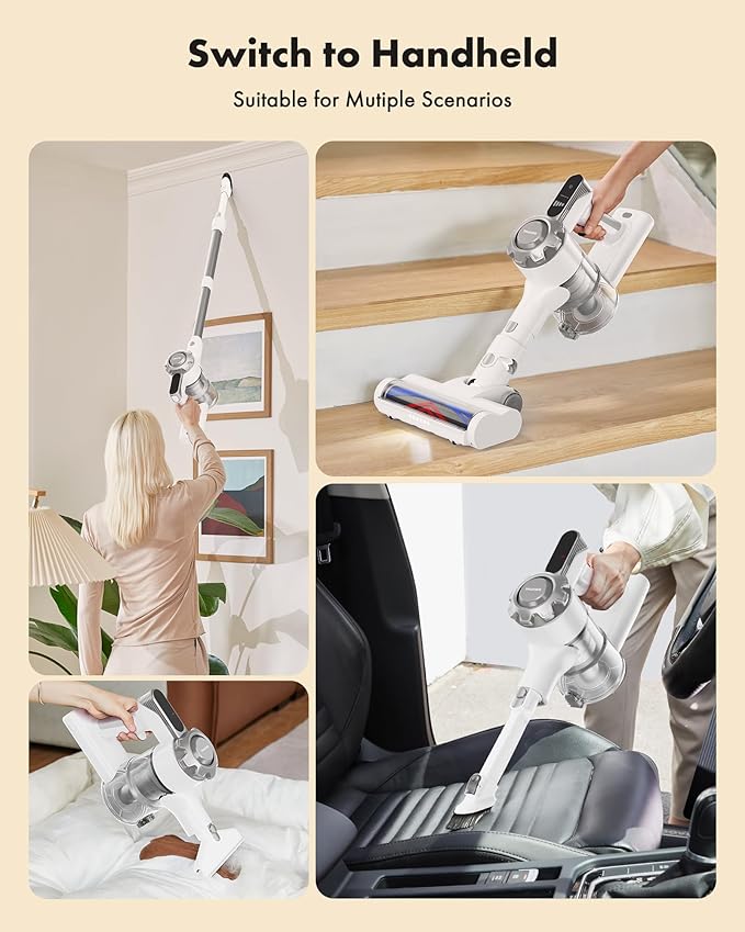 Trucozie Cordless Vacuum Cleaner 8-in-1 Lightweight Stick Vacuum with 45mins Runtime Powerful Suction Vacuum Cleaners for Home Hardwood Floors Carpet Pet Hair White