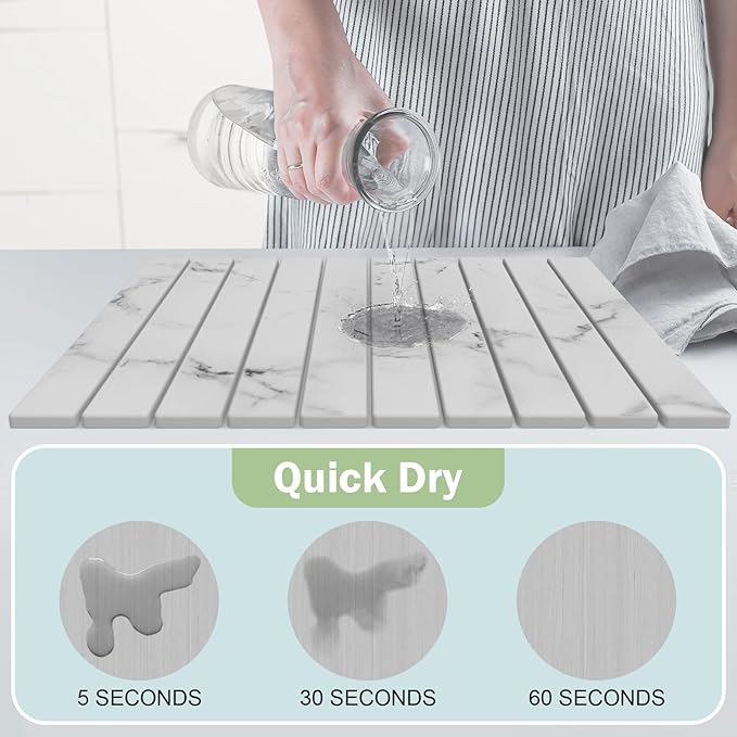 Stone Dish Drying Mat for Kitchen Counter24(L)×16(W) Collapsible Fast-Drying Diatomaceous Earth Mats with Towel Sanding ToolVersatile Stone Drying Mats for Cups Dishes Bottles