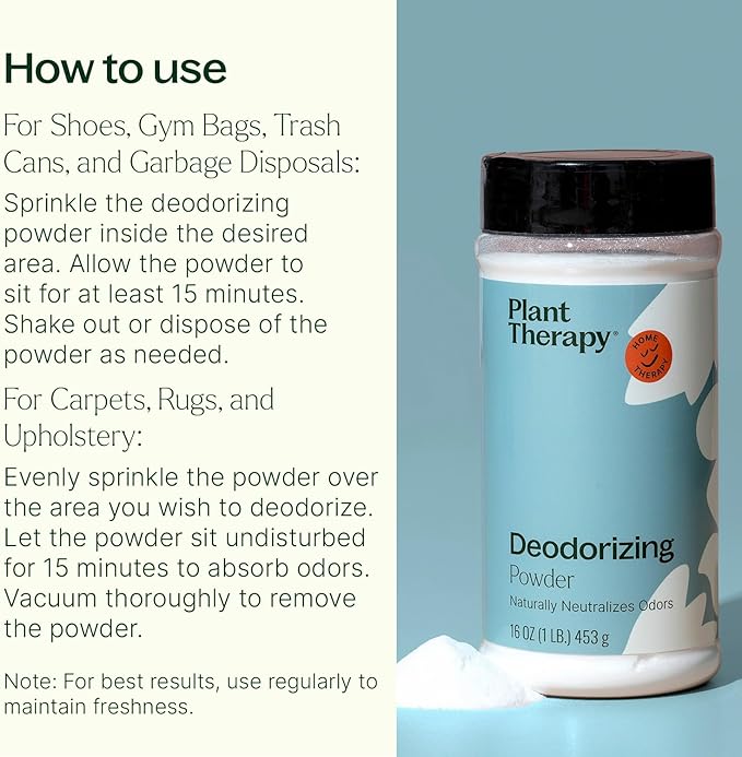 Plant Therapy Deodorizing Powder 16 oz &amp Deodorizing Room Spray 4 oz Quick On-The-Go Freshness Safe &amp Gentle for Everyday Use Free from Harsh Chemicals &amp Synthetic Fragrances
