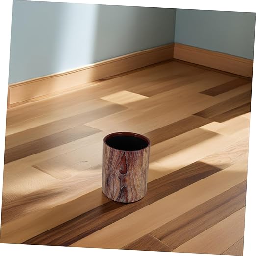 PRETYZOOM Retro Wood Grain Trash Can Lidless Round Wastebasket for Home Office Bedroom Open Top Farmhouse Style Bin for Dorm and Kitchen