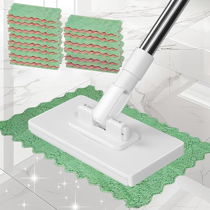 Convenient Cloth Changing Mini Mop with 14 Reusable Cloths 37in Long Handle Disposable Dust Mop No Wash Clip Mops with Locking Head Retractable Gap Dust Cleaner for Reusing Face Towels &amp Old Clo