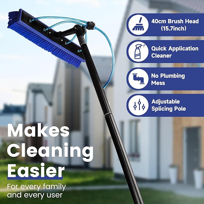 Water Fed Pole Kit 26 FT Length Adjustable Solar Panel Window Cleaning Brush and Pole 4-26ft Aluminium Pole Window Washing Kit for Cleaning Windows Solar Panels and Roof
