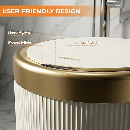 Pukomc Bathroom Trash Can with Lid3.5 Gallon Motion Sensor Waterproof Touchless Garbage Can Smart Plastic Trash Bins Suitable for Kitchen Bathroom Bedroom Living Room Office Beige