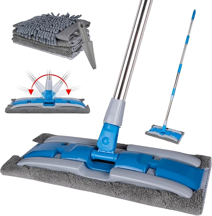 BITOPE Microfiber Dust Mop with Rotatable Flat Head Professional Wet Dry Floor Mop with Extendable Handle and Washable Pads for Wood Tile Vinyl Laminate Marble Hard Surface 54