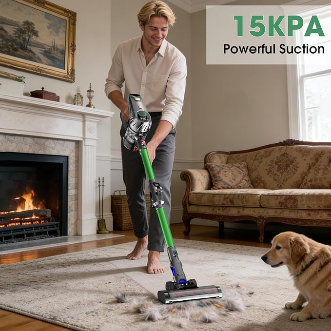 Cordless Vacuum Cleaner Upgraded 15KPA 70 Minutes Powerful Suction Rechargeable Lightweight 180° Bendable Cane Vacuum Cleaner for Home/Pet Hair/Carpet/Floor